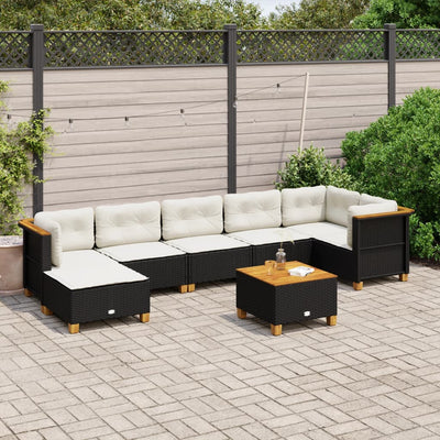 8 Piece Garden Sofa Set with Cushions Black Poly Rattan