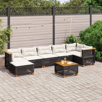 8 Piece Garden Sofa Set with Cushions Black Poly Rattan