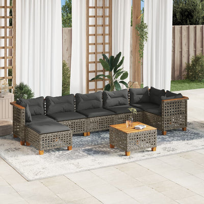 8 Piece Garden Sofa Set with Cushions Grey Poly Rattan