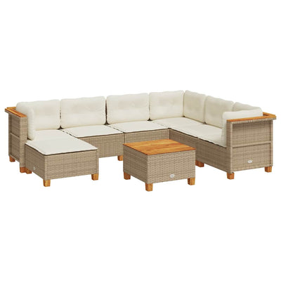 8 Piece Garden Sofa Set with Cushions Beige Poly Rattan