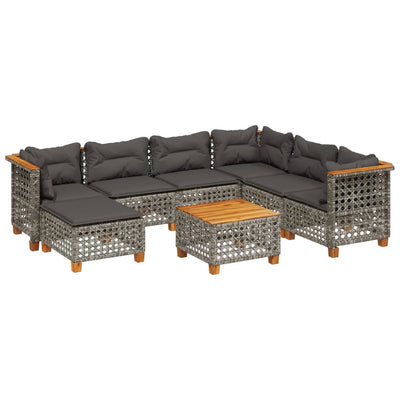 8 Piece Garden Sofa Set with Cushions Grey Poly Rattan