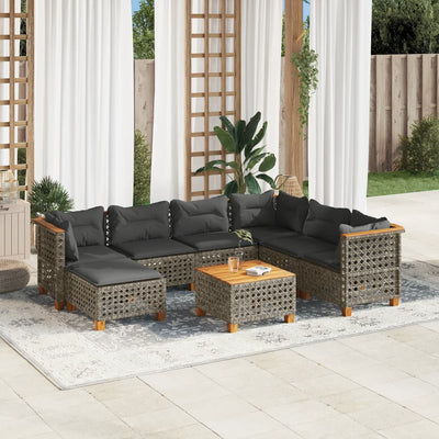 8 Piece Garden Sofa Set with Cushions Grey Poly Rattan