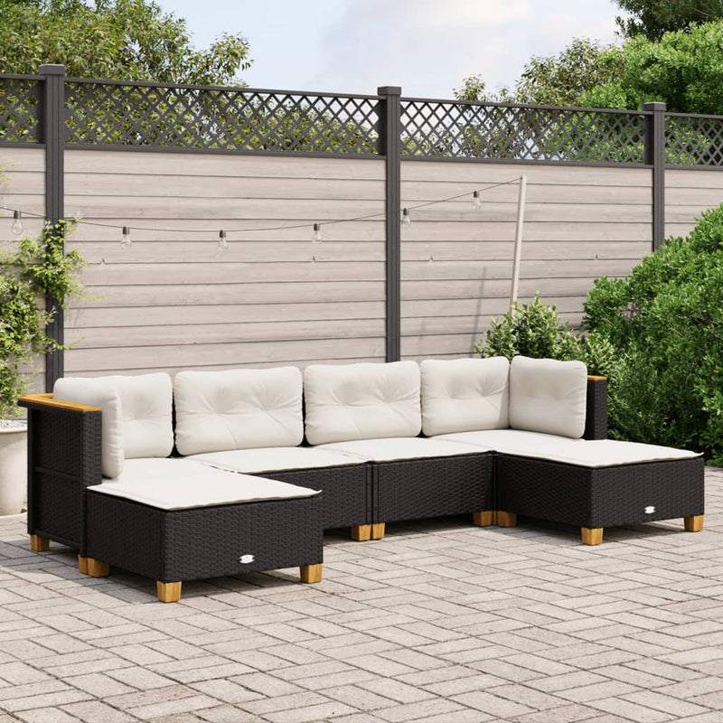 6 Piece Garden Sofa Set with Cushions Black Poly Rattan