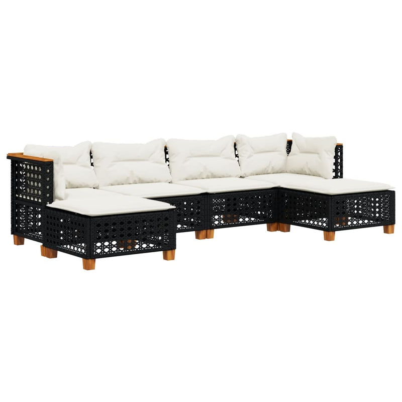 6 Piece Garden Sofa Set with Cushions Black Poly Rattan