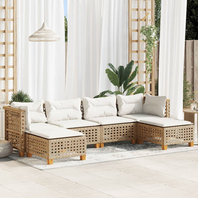 6 Piece Garden Sofa Set with Cushions Beige Poly Rattan