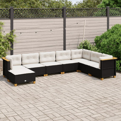 8 Piece Garden Sofa Set with Cushions Black Poly Rattan