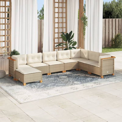 8 Piece Garden Sofa Set with Cushions Beige Poly Rattan