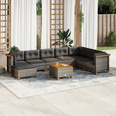 9 Piece Garden Sofa Set with Cushions Grey Poly Rattan