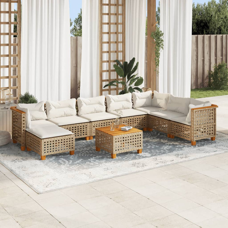 9 Piece Garden Sofa Set with Cushions Beige Poly Rattan