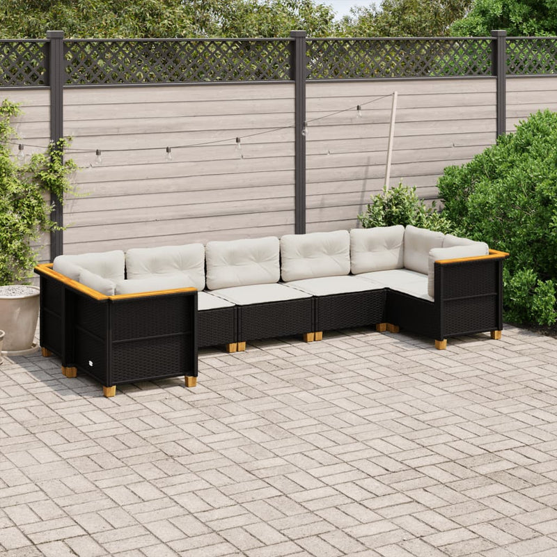 7 Piece Garden Sofa Set with Cushions Black Poly Rattan