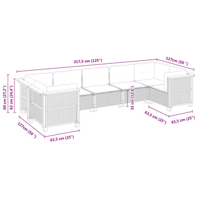 7 Piece Garden Sofa Set with Cushions Grey Poly Rattan