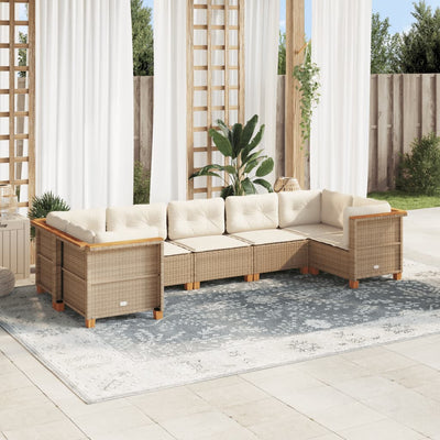 7 Piece Garden Sofa Set with Cushions Beige Poly Rattan