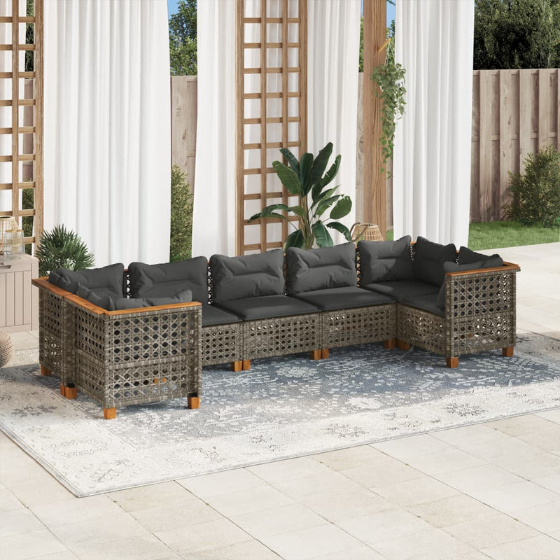 7 Piece Garden Sofa Set with Cushions Grey Poly Rattan