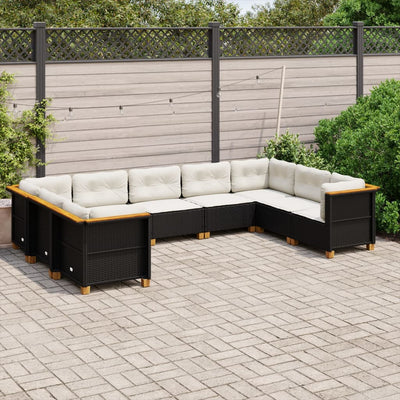 9 Piece Garden Sofa Set with Cushions Black Poly Rattan