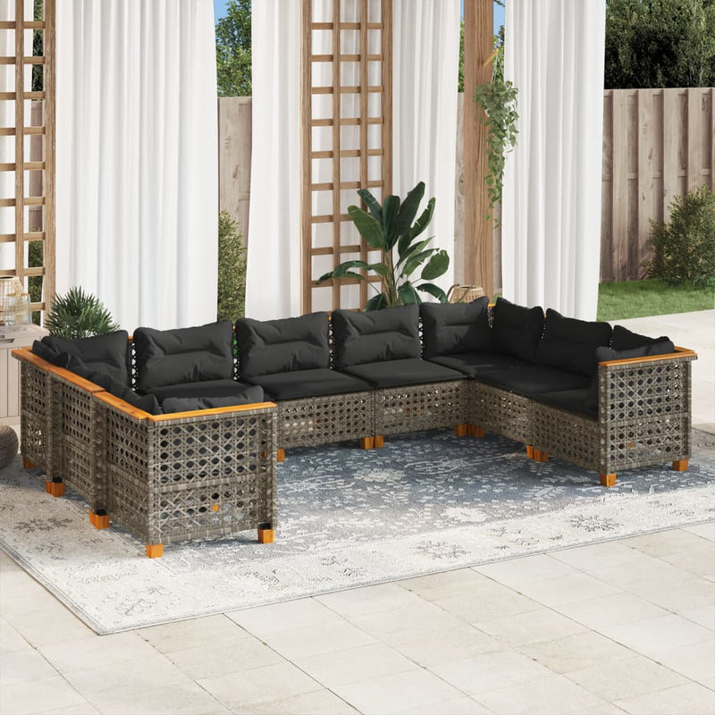 9 Piece Garden Sofa Set with Cushions Grey Poly Rattan