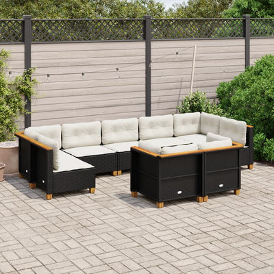 9 Piece Garden Sofa Set with Cushions Black Poly Rattan