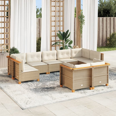 9 Piece Garden Sofa Set with Cushions Beige Poly Rattan