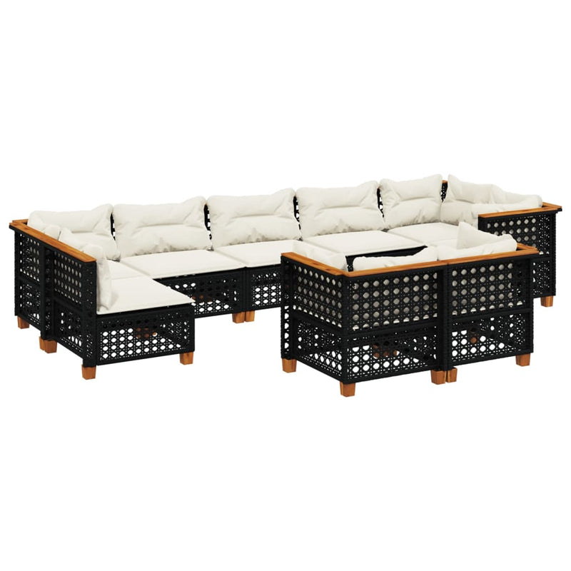 9 Piece Garden Sofa Set with Cushions Black Poly Rattan