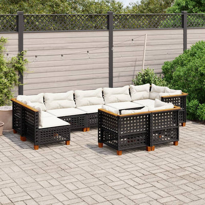 9 Piece Garden Sofa Set with Cushions Black Poly Rattan