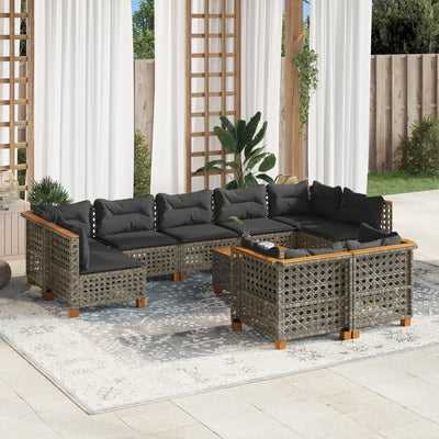 10 Piece Garden Sofa Set with Cushions Grey Poly Rattan