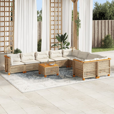 10 Piece Garden Sofa Set with Cushions Beige Poly Rattan