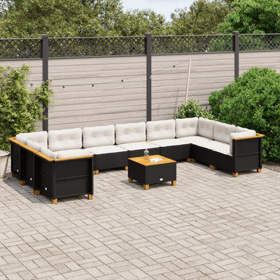 11 Piece Garden Sofa Set with Cushions Black Poly Rattan