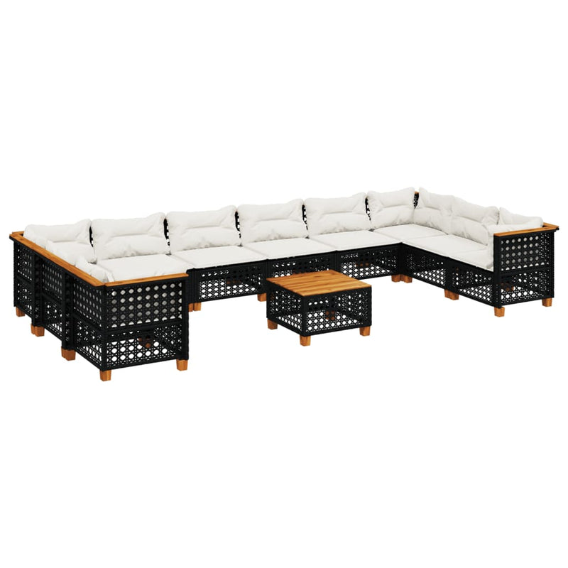 11 Piece Garden Sofa Set with Cushions Black Poly Rattan