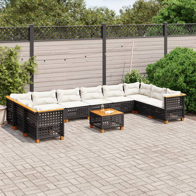 11 Piece Garden Sofa Set with Cushions Black Poly Rattan