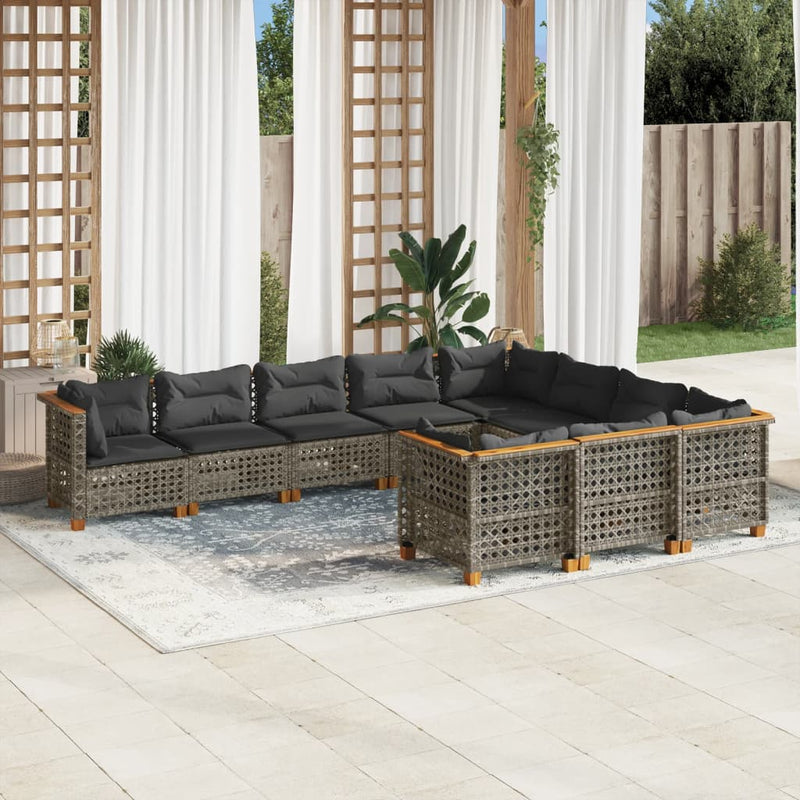 10 Piece Garden Sofa Set with Cushions Grey Poly Rattan