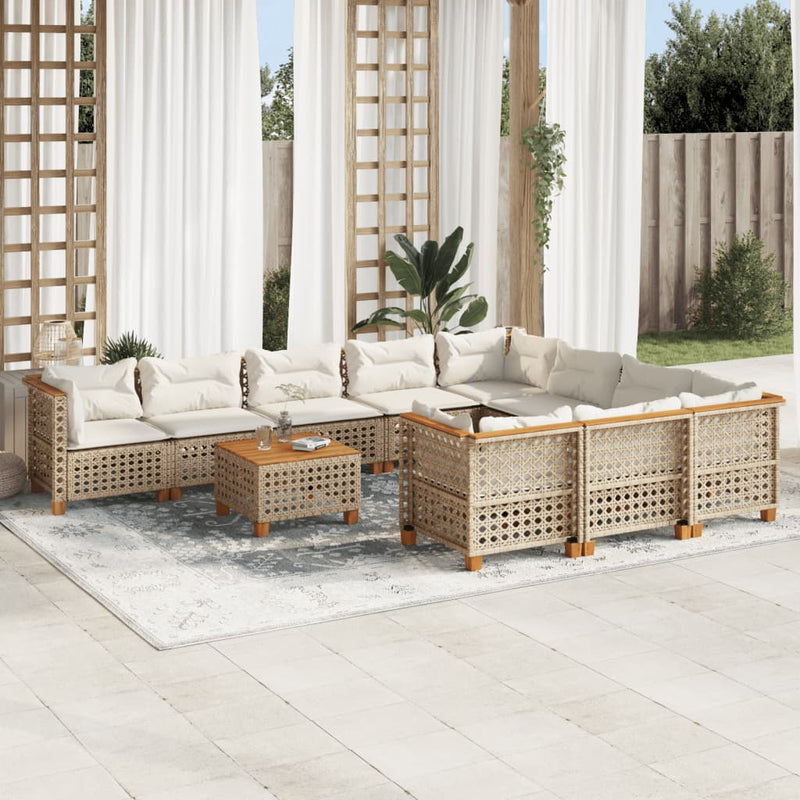 11 Piece Garden Sofa Set with Cushions Beige Poly Rattan