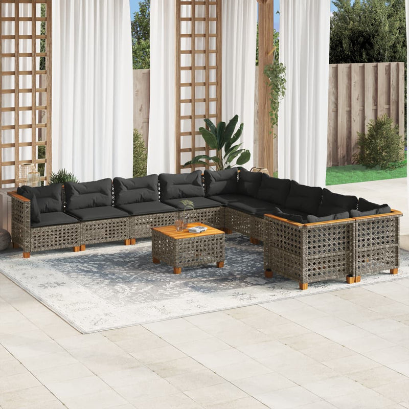 11 Piece Garden Sofa Set with Cushions Grey Poly Rattan