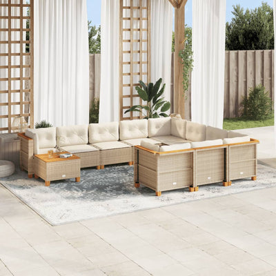 11 Piece Garden Sofa Set with Cushions Beige Poly Rattan