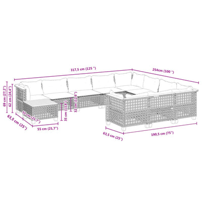 11 Piece Garden Sofa Set with Cushions Grey Poly Rattan