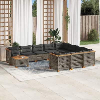 11 Piece Garden Sofa Set with Cushions Grey Poly Rattan