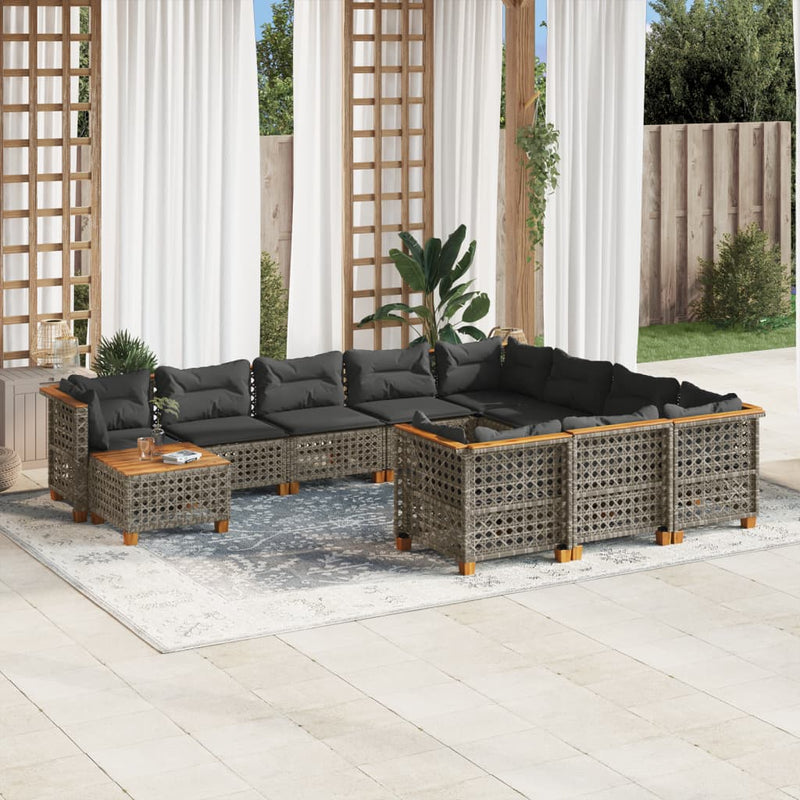 11 Piece Garden Sofa Set with Cushions Grey Poly Rattan