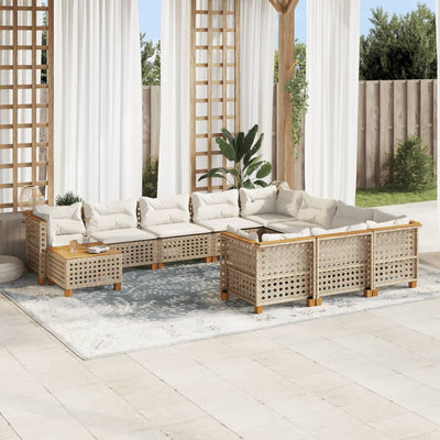 11 Piece Garden Sofa Set with Cushions Beige Poly Rattan