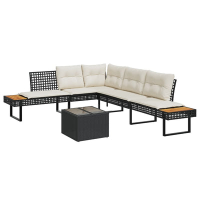 2 Piece Garden Sofa Set with Cushions Black Poly Rattan and Glass