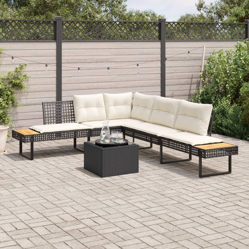 2 Piece Garden Sofa Set with Cushions Black Poly Rattan and Glass