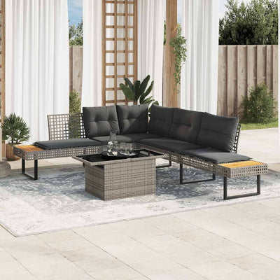 2 Piece Garden Sofa Set with Cushions Grey Poly Rattan and Glass