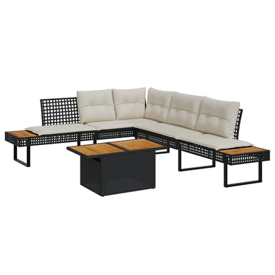 2 Piece Garden Sofa Set with Cushions Black Poly Rattan and Acacia