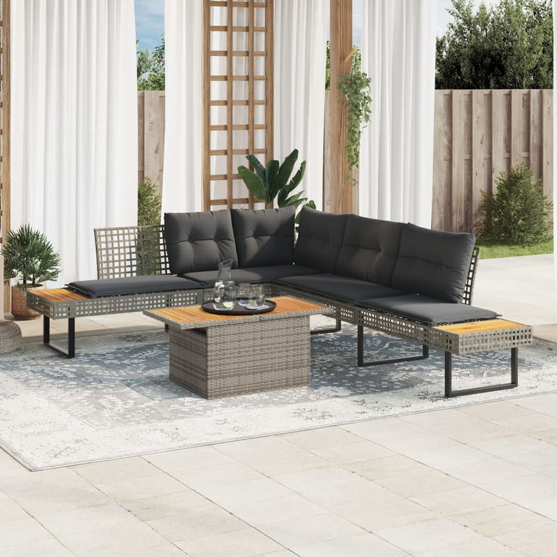 2 Piece Garden Sofa Set with Cushions Grey Poly Rattan and Acacia