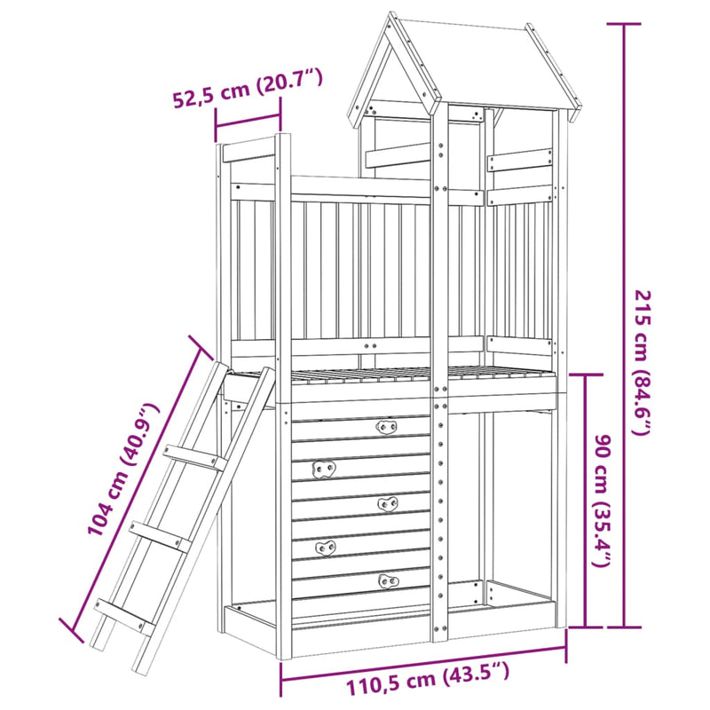 Play Tower with Rockwall 110.5x52.5x215cm Solid Wood Douglas Fir