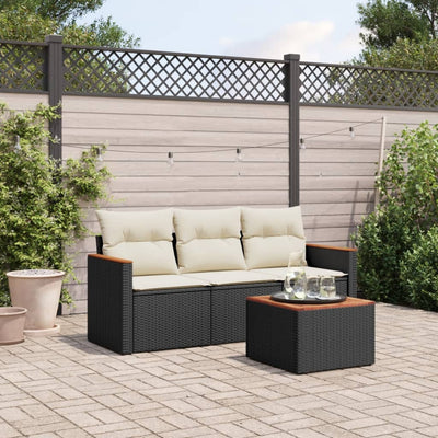 4 Piece Garden Sofa Set with Cushions Black Poly Rattan