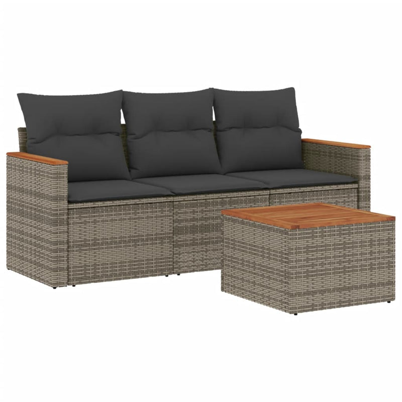 4 Piece Garden Sofa Set with Cushions Grey Poly Rattan