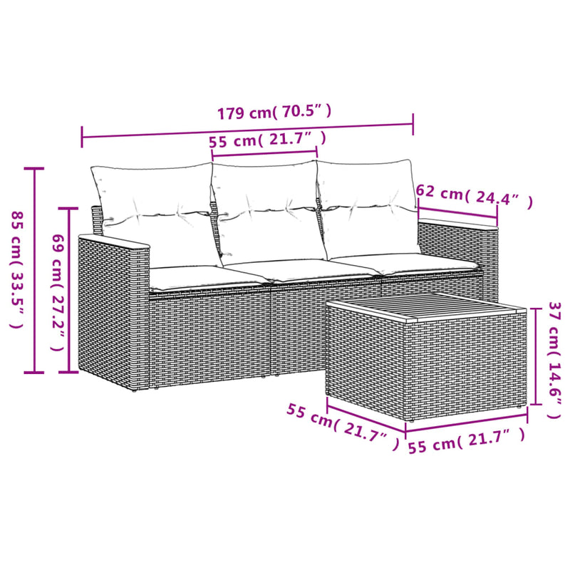 4 Piece Garden Sofa Set with Cushions Grey Poly Rattan