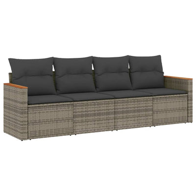 4 Piece Garden Sofa Set with Cushions Grey Poly Rattan