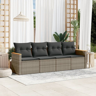 4 Piece Garden Sofa Set with Cushions Grey Poly Rattan