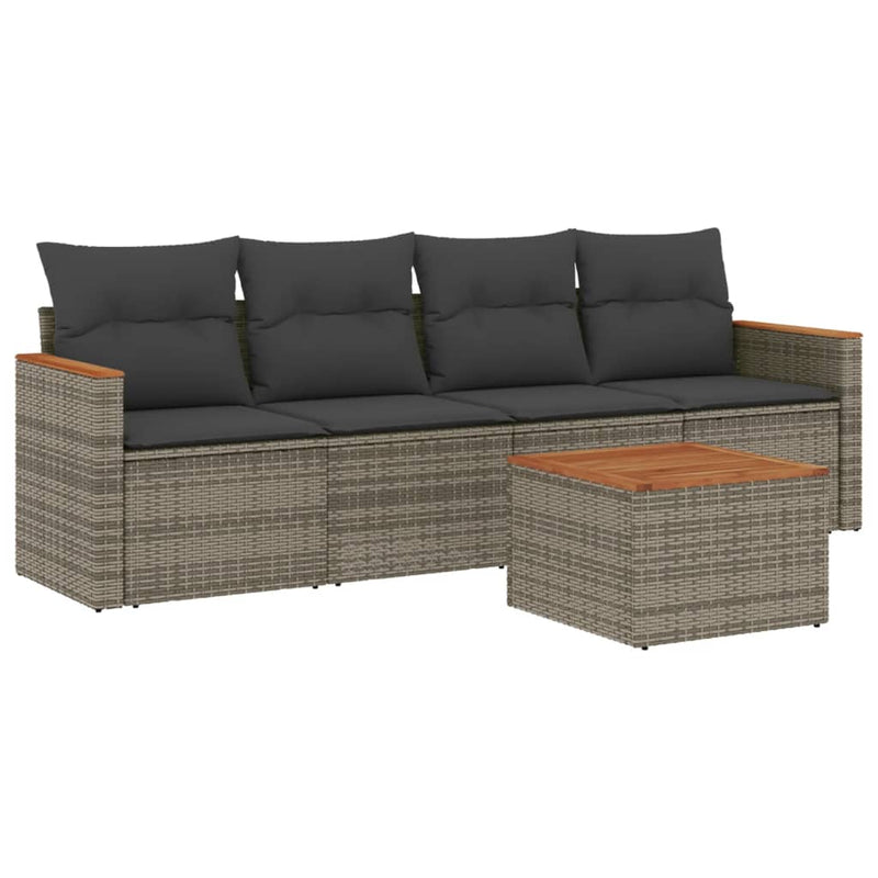 5 Piece Garden Sofa Set with Cushions Grey Poly Rattan