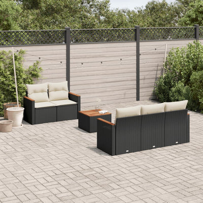 6 Piece Garden Sofa Set with Cushions Black Poly Rattan