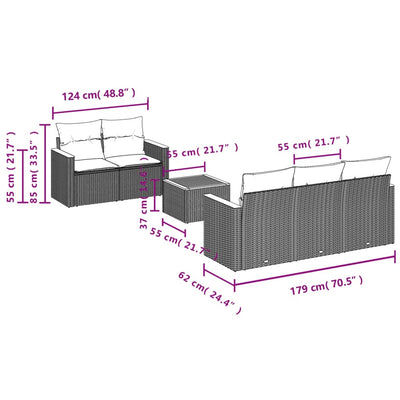 6 Piece Garden Sofa Set with Cushions Grey Poly Rattan